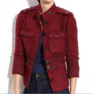 Tory Burch Kingston Jacket, Size 2, Red & Navy Tweed Military Blazer